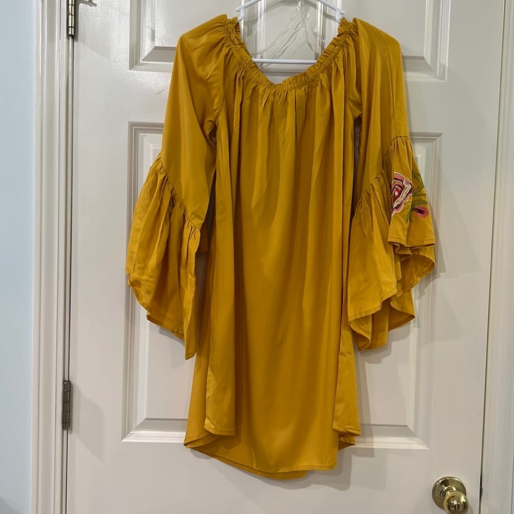 Orange color NWT beautiful embroidery on long sleeves dress brand new